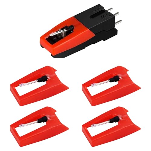 4 Pcs Record Player Needle with 1 Cartridge, Durable Record Player Needle Replacement Accessories, Turntable Diamond Replacement Stylus for Vinyl Record-Player, Vintage LP, Phonograph