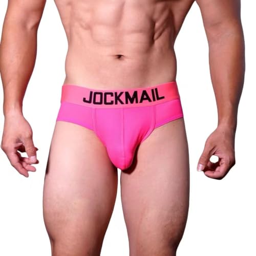 JOCKMAIL Men’s Briefs Underwear Mesh Sports Bikini Low Rise Breathable Briefs Athletic Underwear for Men (US, Alpha, X-Large, Regular, Regular, Rose)