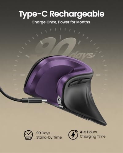 Image of ProtoArc EM11 NL Wireless Ergonomic Mouse, Rechargeable, Black Purple