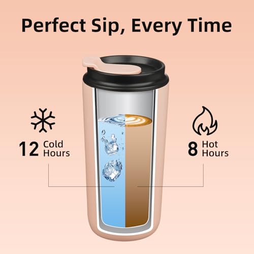 Image of BJPKPK 16oz Insulated Travel Coffee Mug, Stainless Steel Tumbler