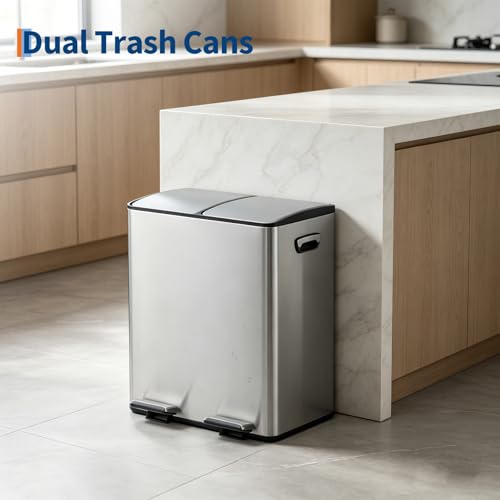 Caneca de basura rectangular de acero inoxidable doble 40 litros miniatura 7