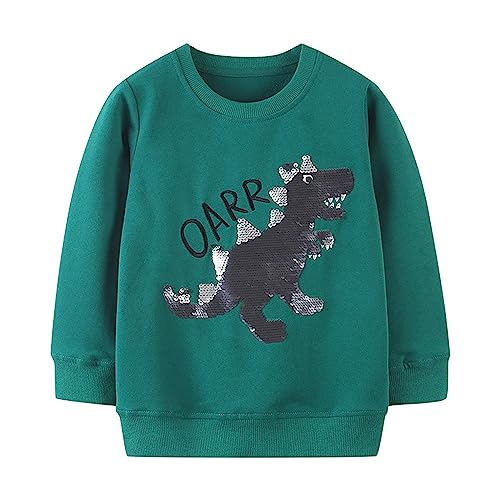 Toddler Boys Autumn 2023 New Dinosaur Print Pullover Round Neck Long Sleeve Sweatshirt School Daily Wear 4t