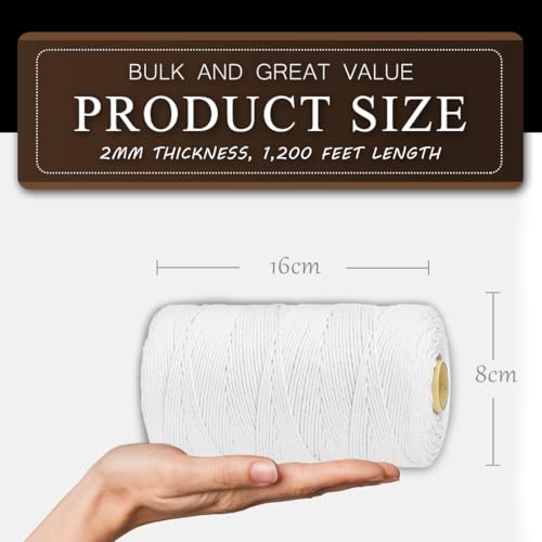 Image of SMART&CASUAL 1,200 Feet 2mm Cotton Butcher Twine String Soft Food Safe for Cooking Craft Baker Kitchen Meat Turkey Sausage Roasting Gift Wrapping Gardening Crocheting Knitting
