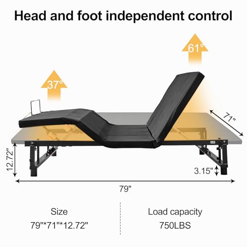 Image of Anwick King Adjustable Bed Frame with Remote, Adjustable Bed Base with Head & Foot Incline, LED Light, USB Ports, Electric Bed Frame with Under-Bed Nightlight (King)