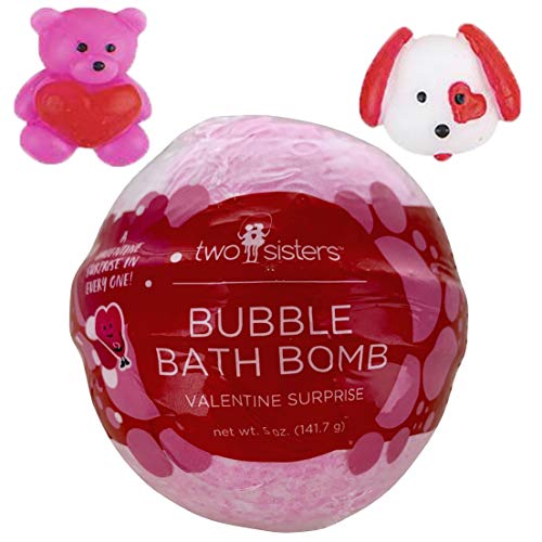 Valentine Bubble Bath Bomb for Kids with Surprise Squishy Toy Inside by Two Sisters Spa. Large 99% Natural Fizzy. Moisturizes Dry Sensitive Skin. Releases Color, Scent, and Bubbles.