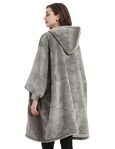 Image of KFUBUO Wearable Blanket Hoodie for Adults With Pocket Grey | Sherpa, Fuzzy Blanket Hoodie, Oversized Sweatshirt Blanket, Kangaroo Pouch, Gifts for Mom, Cute Stuff