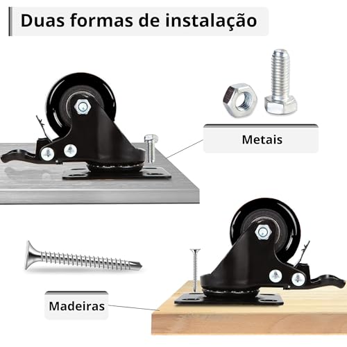 Vittak Kit 4 Rodinhas com Rodízios Giratórios e Rolamento Reforçado 2 com Freio e 2 sem Freio Boa Mo