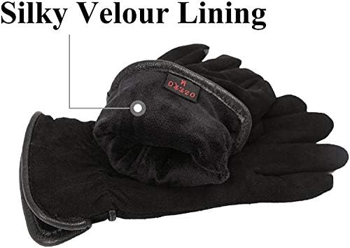 OZERO Ladies Gloves,Winter Deer Leather Anti-skid Touch Screen Gloves with Warm Thermal Lining for Daily Use,Driving,Cycling and Running,womens and girls,1 Pair