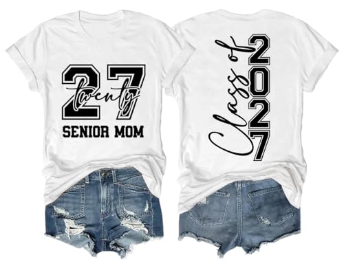 Senior Mom 2027 Shirt V Neck Senior Mom Shirts Class of 2027 Graduate Mama Tshirt Funny Two Sided Graphic Tees Tops
