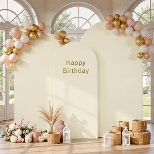 Image of Ivory Arch Backdrop Cover Set of 3 (7.2ft, 6.6ft, 6ft), Double-Sided Spandex Chiara Arch Frame Covers, Wrinkle-Free Low-Transparency Fabric for Wedding Birthday Party Decor (No Stand)