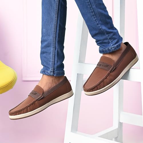 Image of Centrino Suede Loafers for Men | Shoes for Man Stylish | Casual Lightweight Slip-On | Cushioned Insole | Comfortable Moccasin Hand-Stitched Design | Mens Loafer Shoes Slip On for Man (9568)