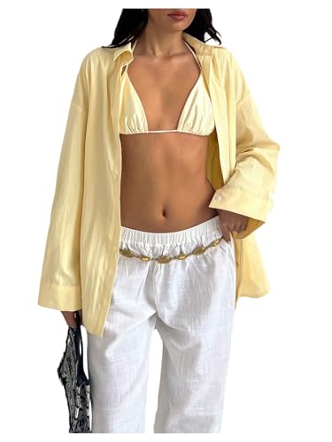 SOLY HUX Women's Oversized Button Down Shirts Casual Collared Long Sleeve Blouses