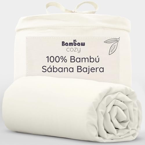 Bambaw Sabana Bajera 150x200 Bambu Cama 150 cm, Bolsillo de 35cm, Sábanas de Bambu 150 cm Hipoalergenico y Antiacaros, Sabanas Frias para el Verano y el Invierno, Certificado Oeko-Tex (Beige)