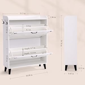 Homdox Shoe Cabinet with 2 Flip Drawers, Hidden Slim Shoe Storage Cabinet with Adjustable Shelves, Freestanding Farmhouse Narrow Shoe Organizer Cabinet for Entryway, Foyer, Hallway, White Homdox Shoe Cabinet with 2 Flip Drawers Hidden Slim Shoe Storage Cabinet with Adjustable Shelves Freestanding Farmhouse Narrow Shoe Organizer Cabinet for Entryway Foyer Hallway White