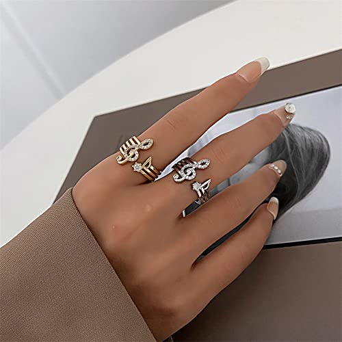 OIDIMS Musical Note Cubic Zirconia Open Rings Dainty Staff Treble Clef Statement for Women Engagement Wedding Adjustable Finger Band Birthstone Crystal Jewelry Gifts for Music Enthusiast Sister2