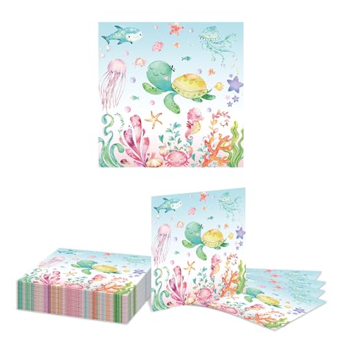 Kotkiddy - Kotkiddy 20 pièces Serviettes en Papier Mer Étoile de mer Coquillage Baleine Corail Serviettes jetables Été Océan Déjeuner Dîner pour sous la mer Plage