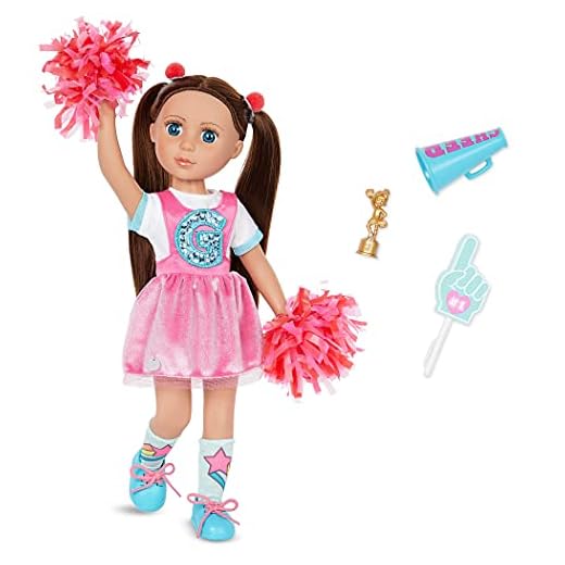 Glitter Girls – Alfie 14-inch Poseable Cheerleader Doll – Brown Hair & Blue Eyes ¬– Pom Poms, Pink Romper Dress, Hair Clips, Megaphone – Toys & Cheer Accessories for Kids Ages 3+