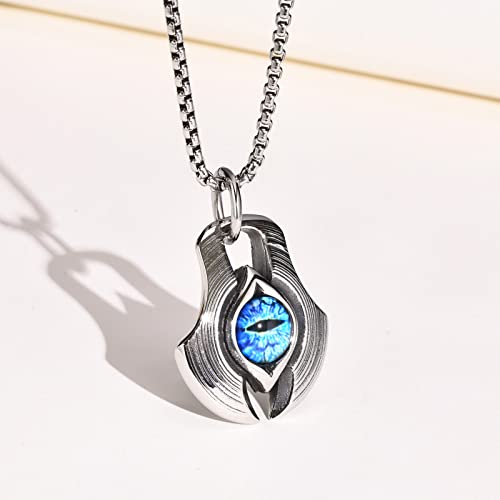 Mprainbow Men's Stainless Steel Dragon Necklace Greek Blue Dragon Evil Eye Axe Casting Dog Tag Pendant Amulet Necklace #TOP2