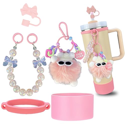 Image of House of Quirk 5 Accessories Set Handle Strap, Silicone Cup Boot, Silicone Straw Cover, Charms Cup 40oz & 30oz Tumbler (Pearl Pink, Tumbler Not Included)