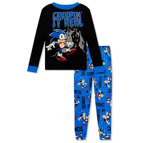 Sonic The Hedgehog Kids Halloween Pajamas - Boys 2 Piece Soft PJ Set For Holiday - Long Sleeve Top & Pants - Official License