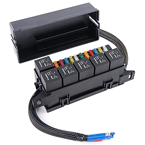 Knoweasy Pre-Wired 12V Fuse and Relay Box for Automotive Vehicles - Waterproof 11 Way ATC/ATO Fuse Block and 6 Slot 4 Pin Relay Panel | Ideal for Cars, Boats, and Marine Use