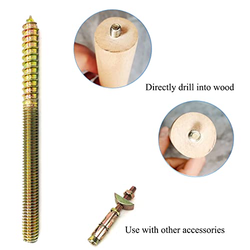 Image of 8 Pack 3 /8-16 x 5 Inch Hanger Bolts 3 /8-16 inch Double Headed Bolts 3 /8 Wood Dowel Screw Self-Tapping Screw Hanger Bolts for Furniture Double Threaded Rods Bolt 127mm Length