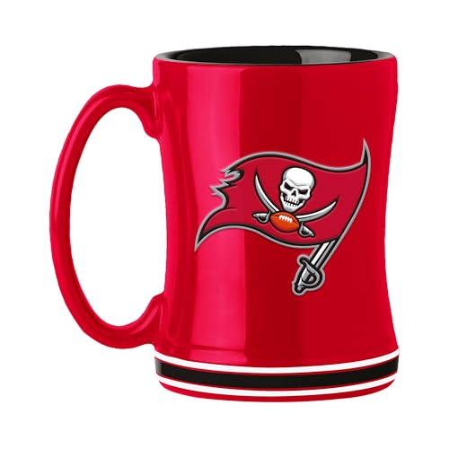 FANMATS NFL Tampa Bay Buccaneers 14 oz Relief Coffee Mug — 14 Fluid Ounces | Ceramic | Sculpted 3D Logo | Team Color | Great Gift