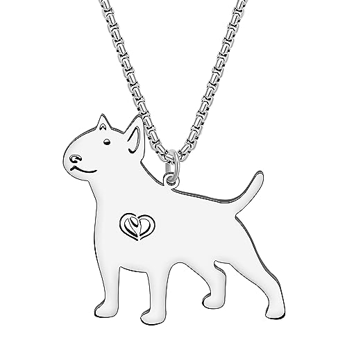 NEWEI Cute Dog Necklace Pendant 18K Gold Plated Stainless Steel Fashion Pet Dog Jewelry Gifts for Women Dog Mom Adjustable Charms (Bull Terrier Silver)