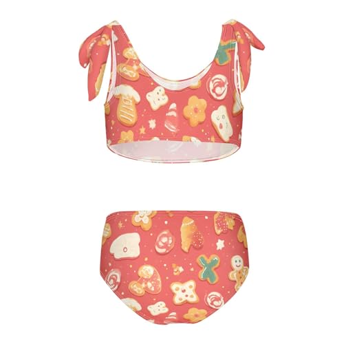 KLL Gingerbread Cookies Coral Girls 2 Piecing Bikini Set Beach Swimsuits Swimming Suits Adjustable Strap2