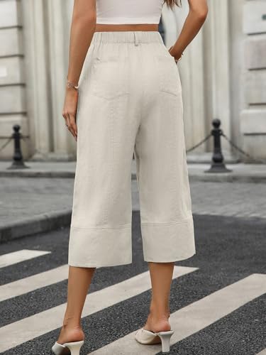 Women's Pure Linen Cropped Pants Capri Straight Wide Leg Pants 100% Linen Trousers with 4 Pockets3