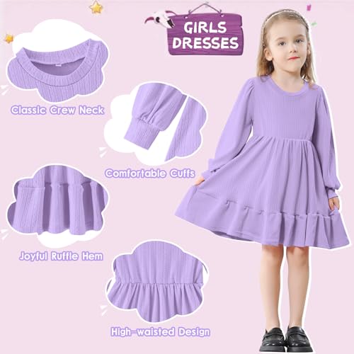 Toddler Dress Fall Winter Long Sleeve Baby Girls Sweater Ribbed Knit Ruffle Hem Swing Dresses for Girls4