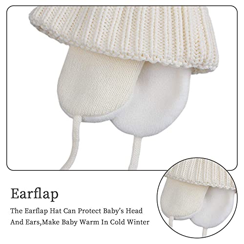 Bamery Winter Baby Infant Girl Beanie Knitted Toddler Baby Boys Hat Fleece Lined Earflap Hats With Pompom 0-3 Years (White Pompom, S) #TOP3