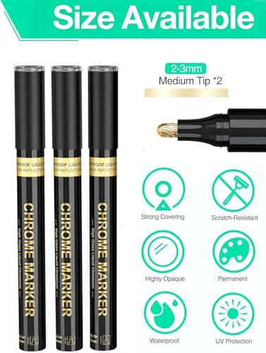 Image of Amitasha 6 Gold Chrome Paint Pens Markers, Premium Mirror Paint Pens for Resin, Glass, Plastic, Steel, Canvas, Stone, Rock Painting, Ceramic Surfaces, DIY Crafts Making Art Supplies