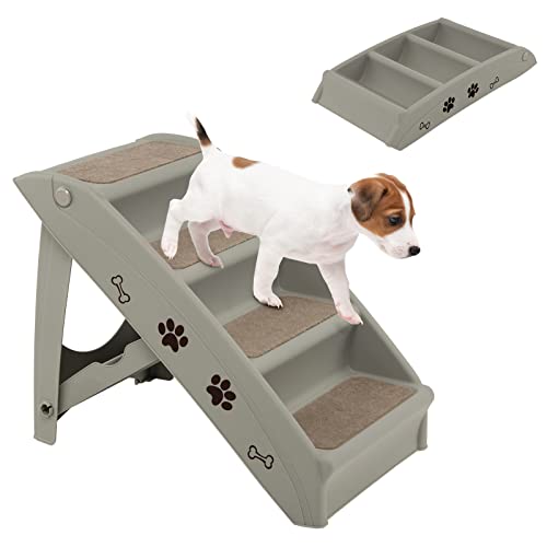 COSTWAY 4-stufige Haustiertreppe mit Teppichboden, Hundetreppe Kunststoff Katzentreppe faltbar,...