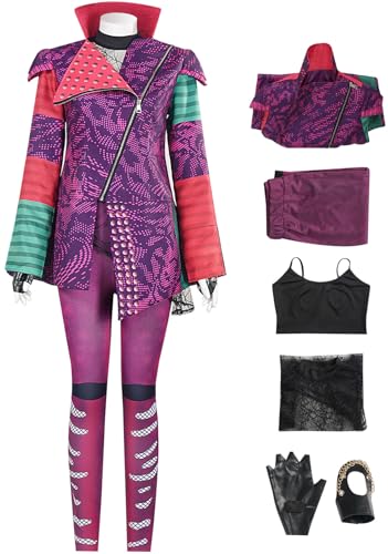 Kolegrial Mal Disfraz Mujer Cosplay Descendientes 3 Mal Uniforme Set Chaqueta y Camiseta Chaleco Pantalones Guantes para Carnaval Halloween Fiesta Mascarada Fancy Juego de rol Traje