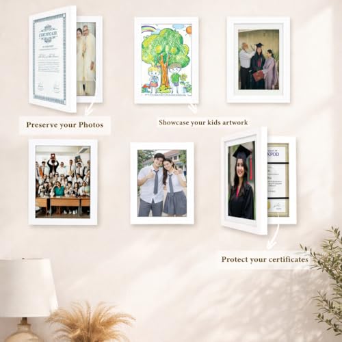 Image of Wooden Document Photo Frame with Storage, Certificate Holder Frame for Wall Mount & Tabletop | Memory Frame for Birth Certificate, Awards & Photos | Premium Finish ( White, Size 9.2X12.6 Inch )