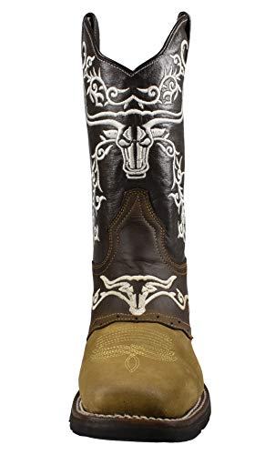 El General Men's Rodeo Cowboy Boots Genuine Leather Square Toe Crazy Honey ROD 104