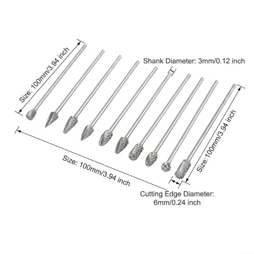 Set de 10 fresas rotativas de carburo sólido 3x6x100mm miniatura 2
