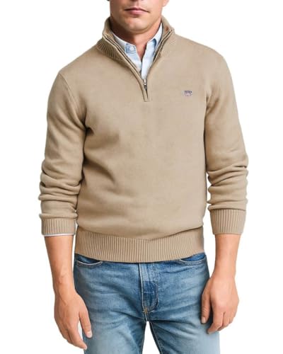 Preisvergleich Produktbild GANT Herren Casual Cotton Half Zip Pullover, DK. Sand Melange, L