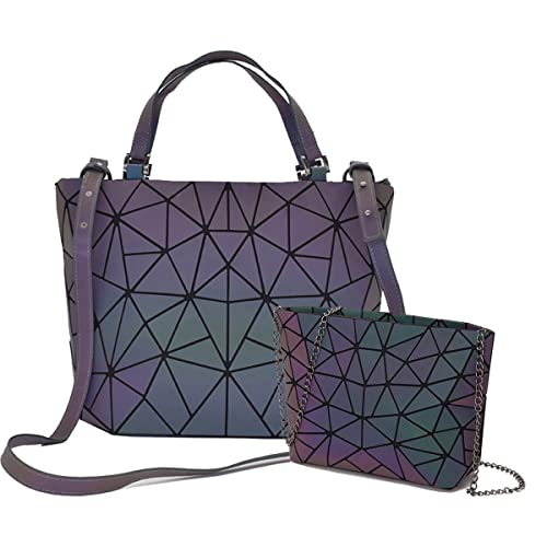 Esovio Geometric Holographic Tote Handbag With Crossbody Purse For Women Iridescent Purse Reflective Purse #TOP9