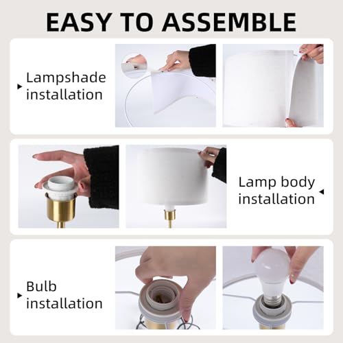 Image of Table Lamp for Bedroom with USB & AC Outlet, Bulb Not Included | 19.3 inch Wood & Metal Mid Century Lamps Table Lamp for Living Room,Bedside Table Lamp with Linen Shade, Weighted Base,Home Decor