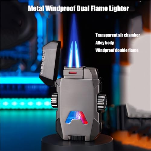 Encendedor doble llama metálico a prueba de viento miniatura 2