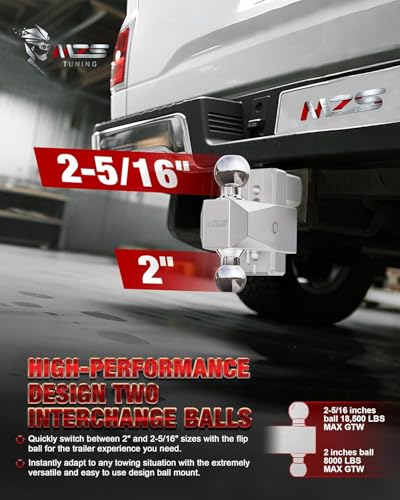 Image of MZS Adjustable Trailer Hitch - Fits 2.5 Inch Receiver Hitch - 4-Inch Adjustable Drop Hitch - Heavy Duty Aluminum Tow Hitch for Truck(18,500 LBS GTW) Chrome