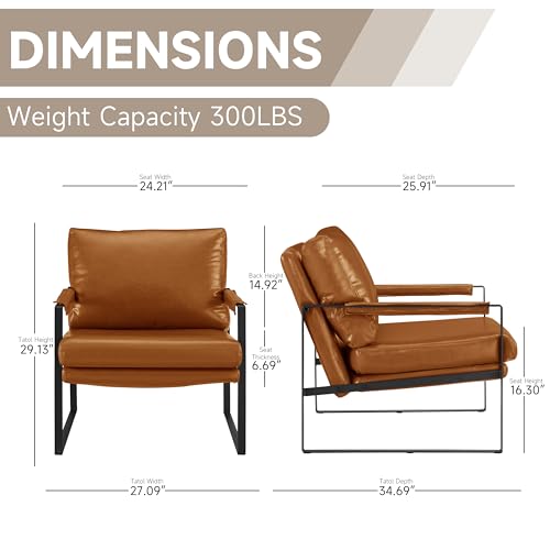 Sillón tapizado marrón con estructura metálica miniatura 2