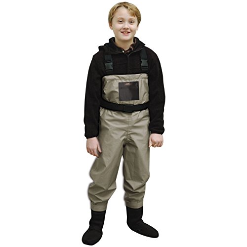 Caddis Breathable Chest Waders Boys, TAN/Green, M