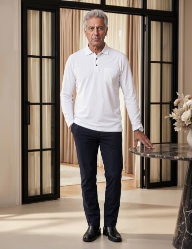 Image of Symbol Classic Men's Senior Wear Super Soft Cotton Stretch Polo | Regular Fit | Full Sleeve | Self Fabric Collar | Snap Buttons | Elderly Wear
