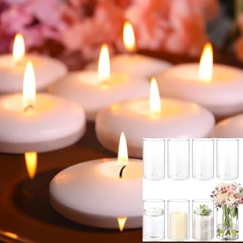 White Floating Candles+Glass Cylinder Vases Cover