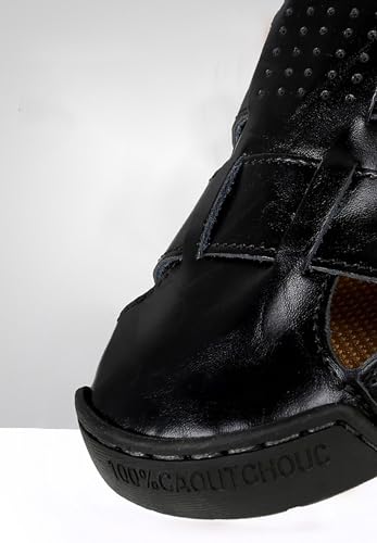 Men's Leather Hollow Out Hook Loop Flat Fisherman Sandals Closed Toe Head Soft Bottom Wading Sandals2