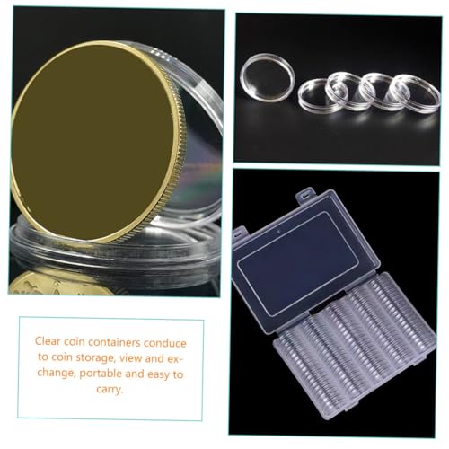 100 cápsulas transparentes protectoras de monedas con caja miniatura 3