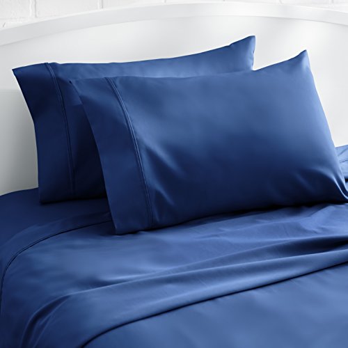 Image of Amazon Basics 400 Thread Count 100% Cotton Pillow Cases, Sateen Weave, King Size, 40 inch x 20 inch, Navy, Set of 2, Pillows Not Included